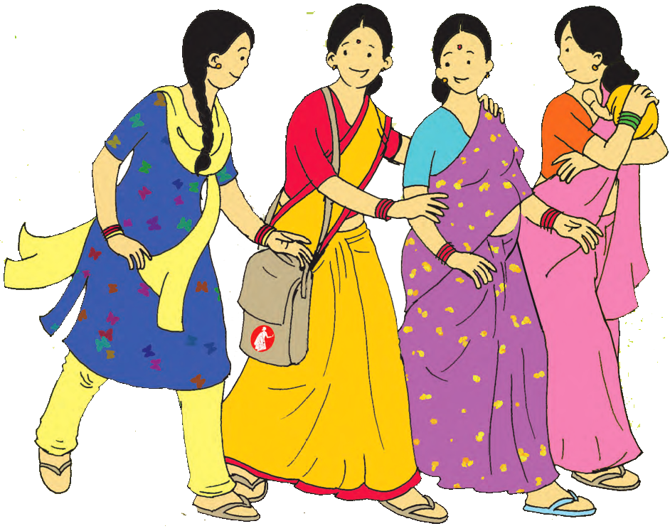a group of women in colorful dresses
