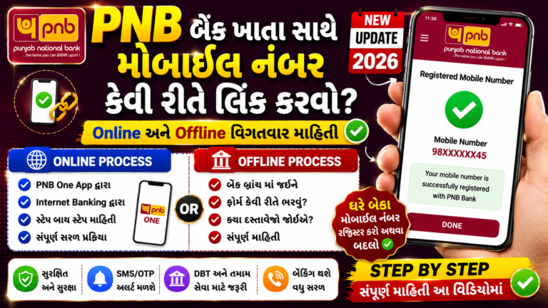 PNB બેંક ખાતા સાથે મોબાઈલ નંબર કેવી રીતે લિંક કરવો?|| Online અને Offline વિગતવાર માહિતી 2026 || How to Register OR Change your mobile number in A PNB bank